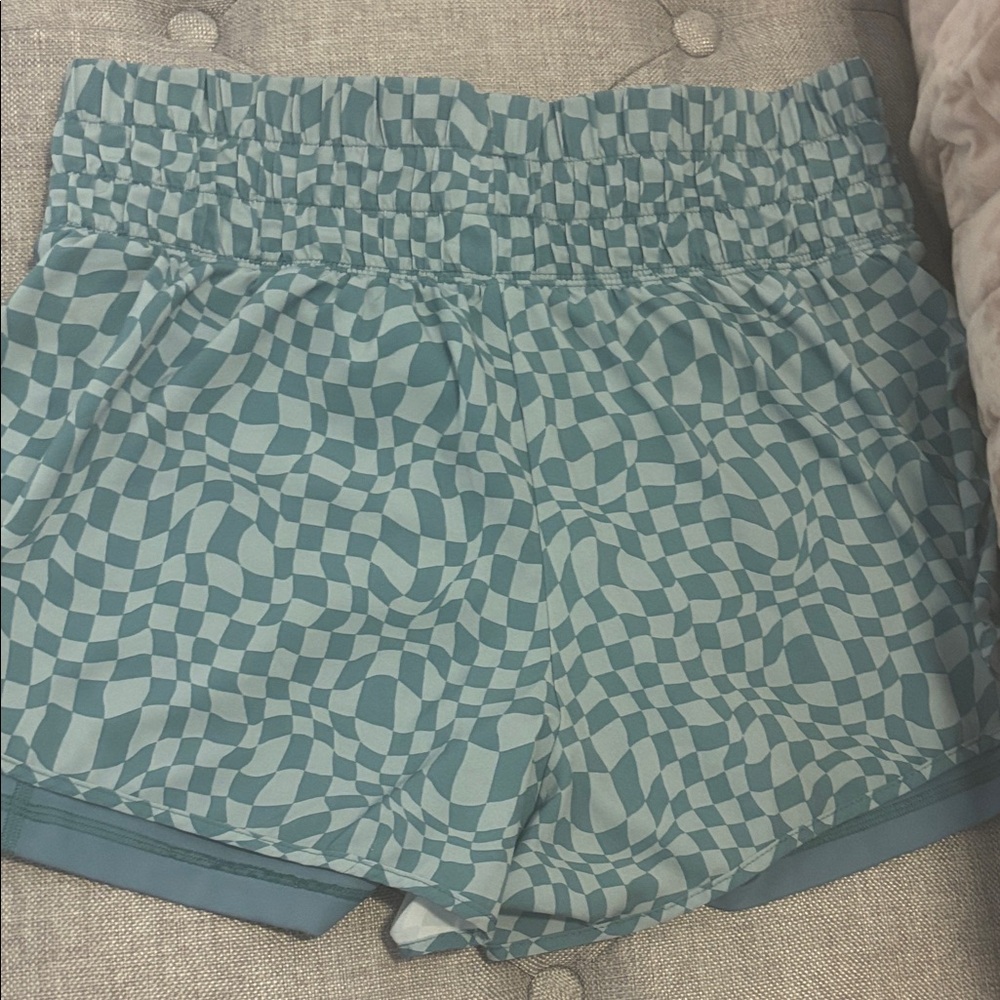 Gilly Hicks Teal Checkered Athletic Shorts Size M Built In Liner Activewear - Picture 3 of 3